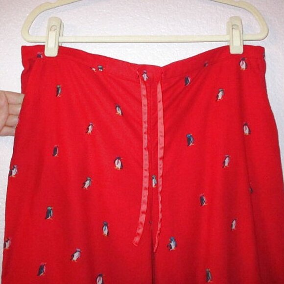 Talbots Womens Flannel Pajamas Size L Dancing Penguins Top & Pants 2 Piece NEW - Picture 7 of 12
